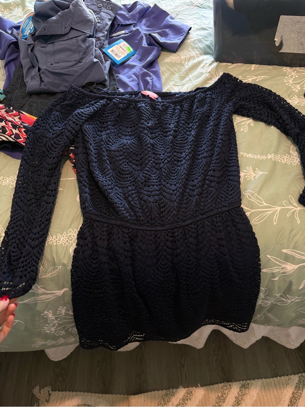 Lilly Pulitzer Navy Long-Sleeve Crochet Off-Shoulder Dress